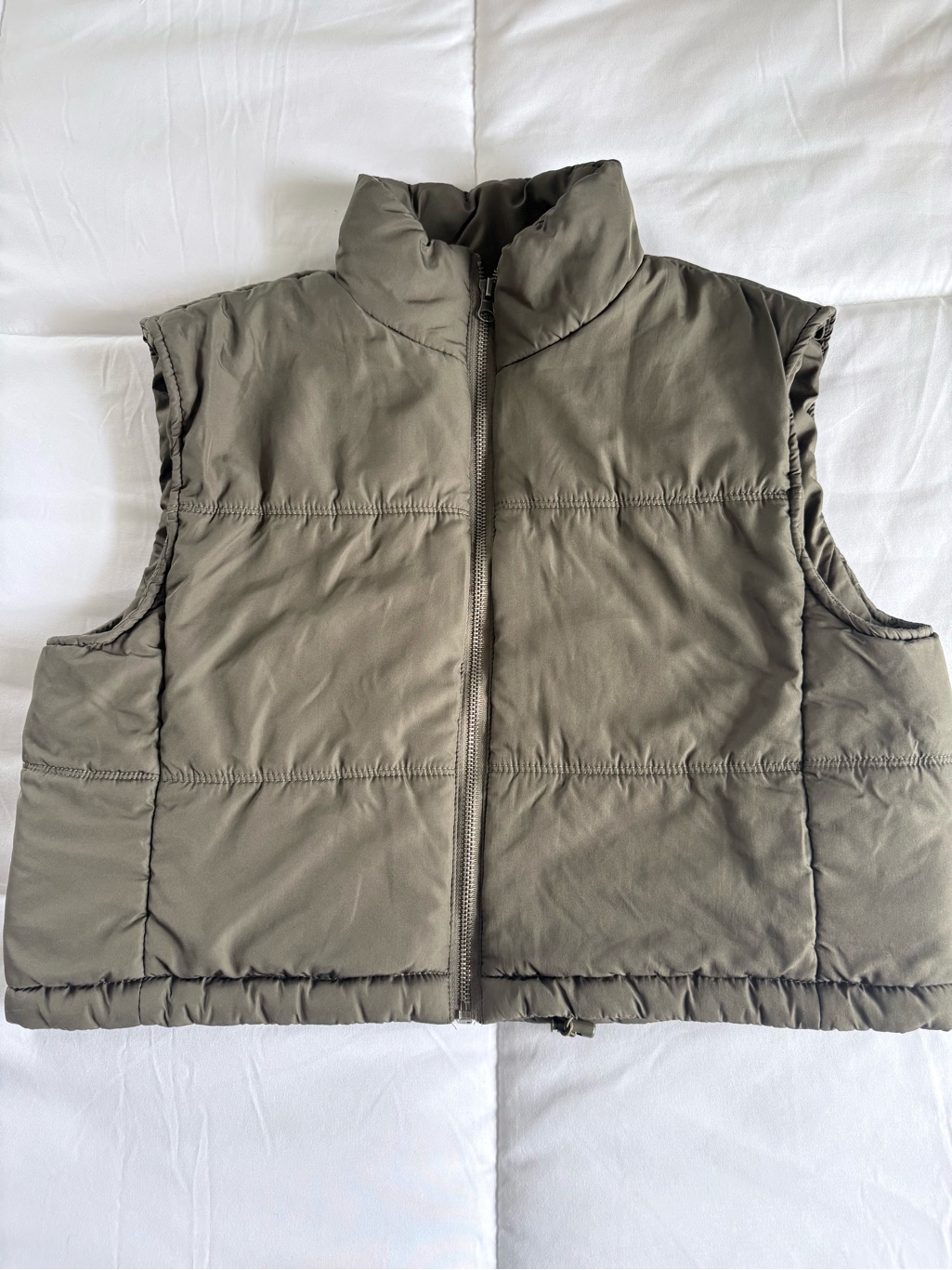 Thread & Supply Cropped Quilted Puffer Vest In Olive